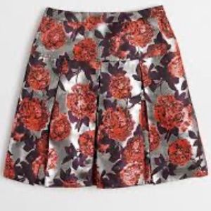 -J. CREW METALLIC FLORAL JACQUARD PLEATED SKIRT